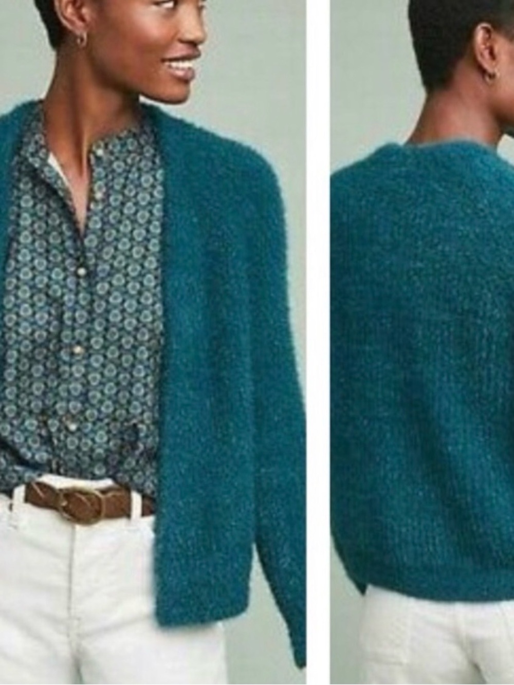 Anthropologie Sleeping on Snow "Northbound" Eyelash Cardigan dark teal sz XS